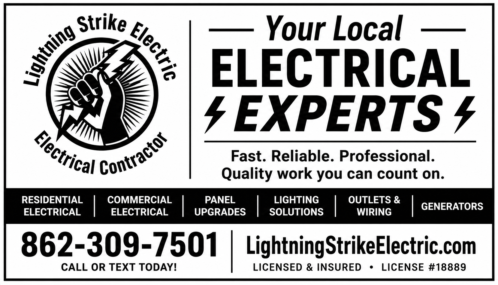 Lightning Strike Electric local electrical services print advertisement